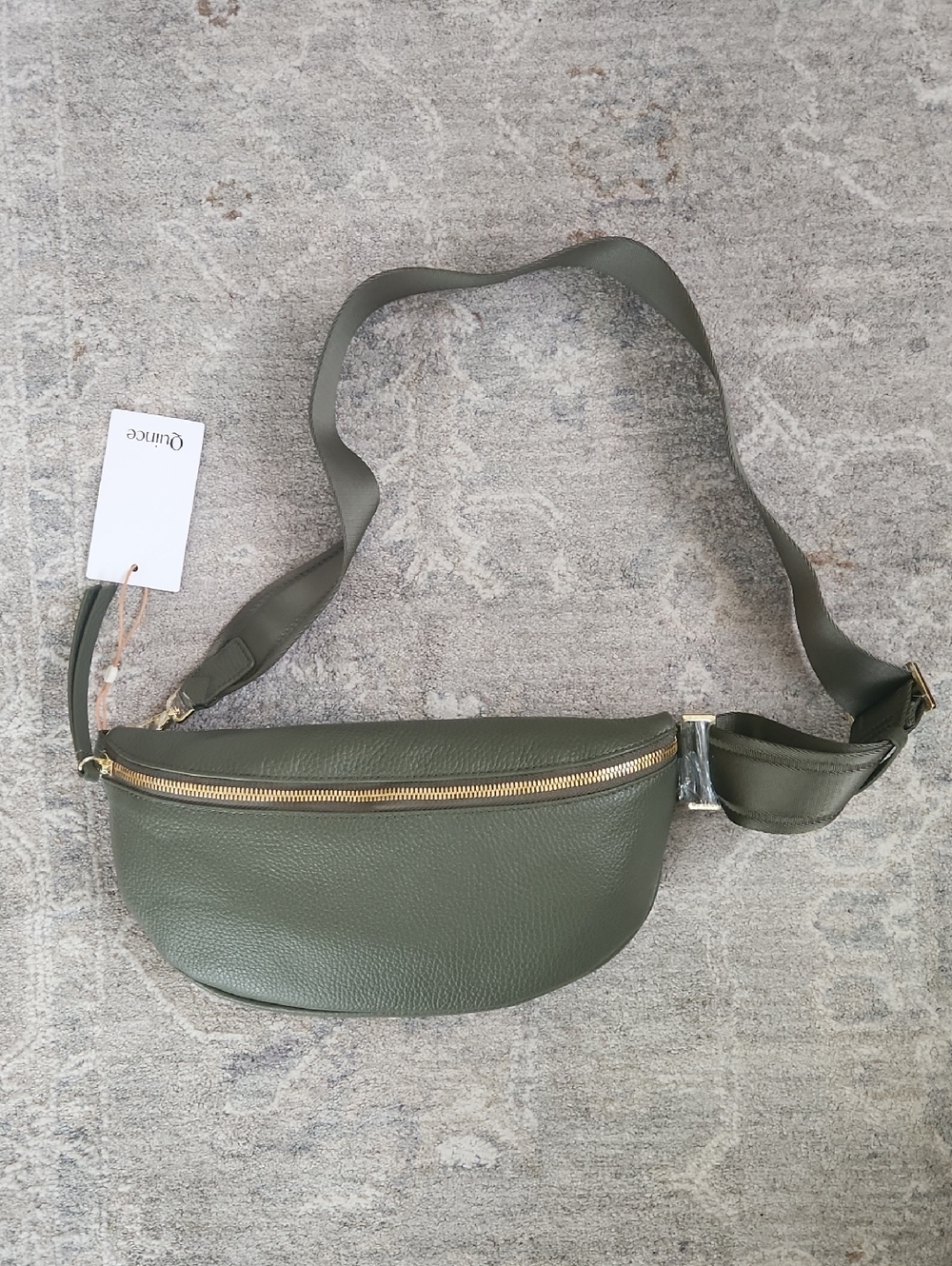 Quince Olive Green Pebbled Leather Belt Bag with Gold Hardware